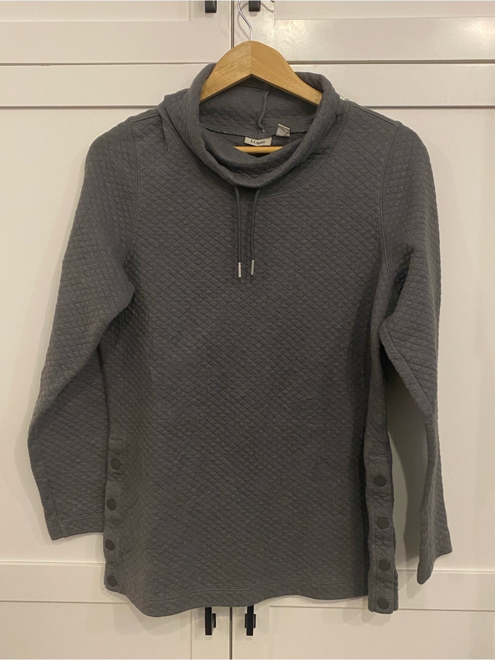 L.L. Bean Quilted Funnel Neck Adjustable Drawcord Tunic Pullover Side Snaps Med‎